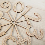 load image into gallery viewer, folksy floral wooden cake topper numbers.
