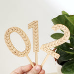 load image into gallery viewer, folksy floral wooden cake topper numbers.
