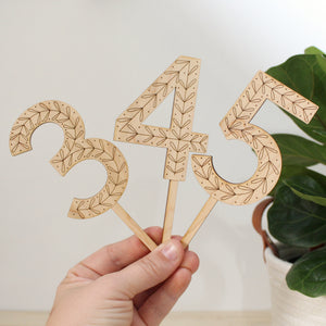 folksy floral wooden cake topper numbers.