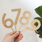 load image into gallery viewer, folksy floral wooden cake topper numbers.
