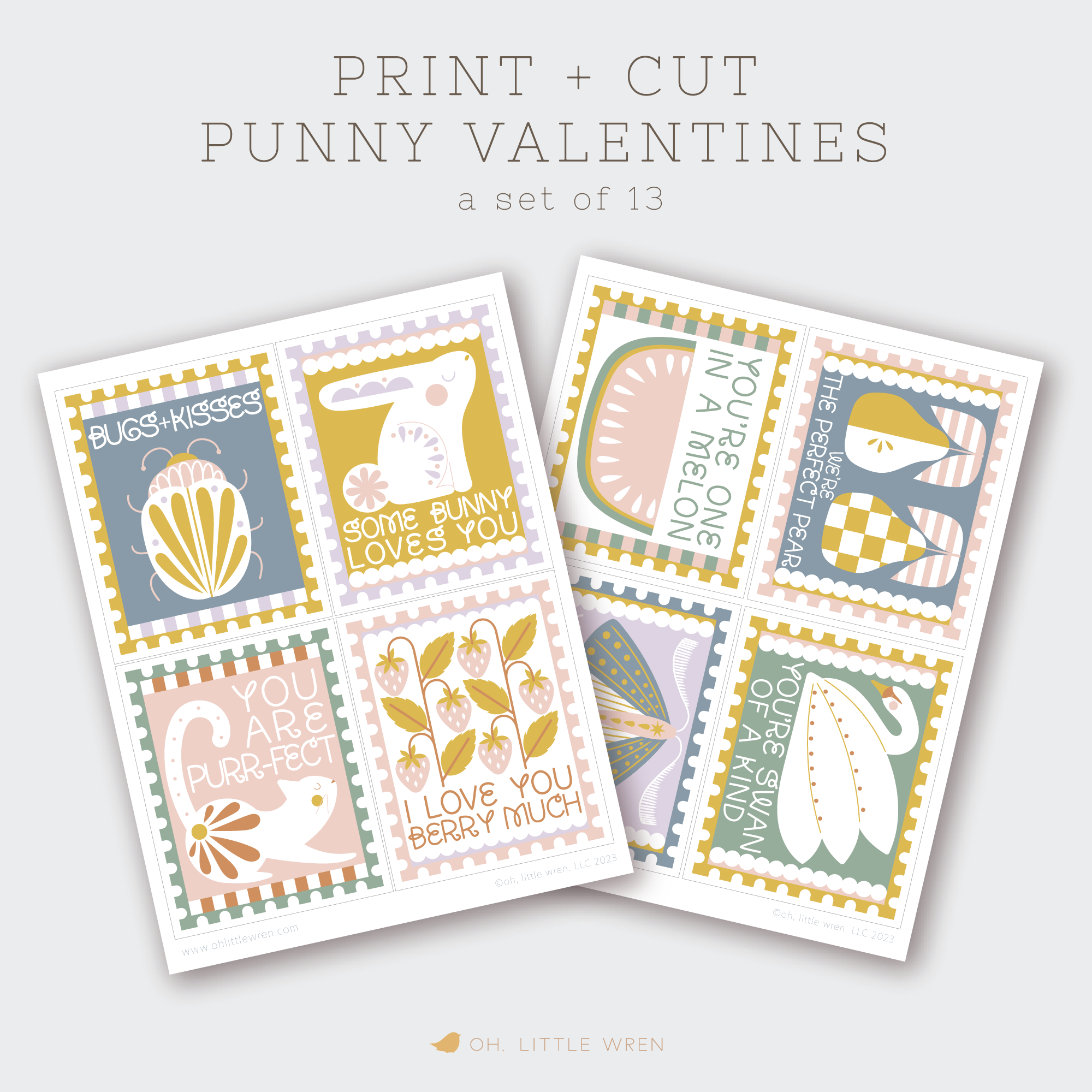 DIGITAL punny valentine's card printable with animals, bugs, fruit and veg