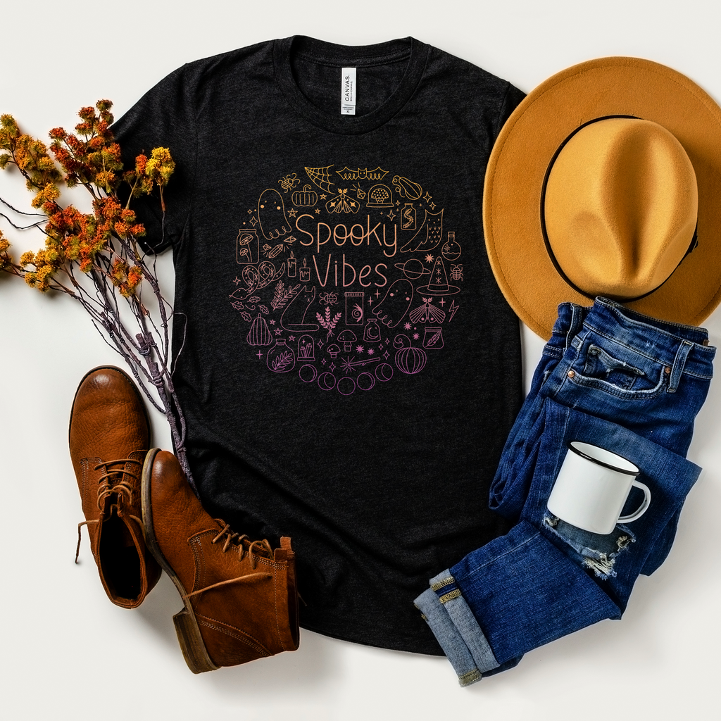 adult uni-sex t-shirt, spooky season, ombre on black