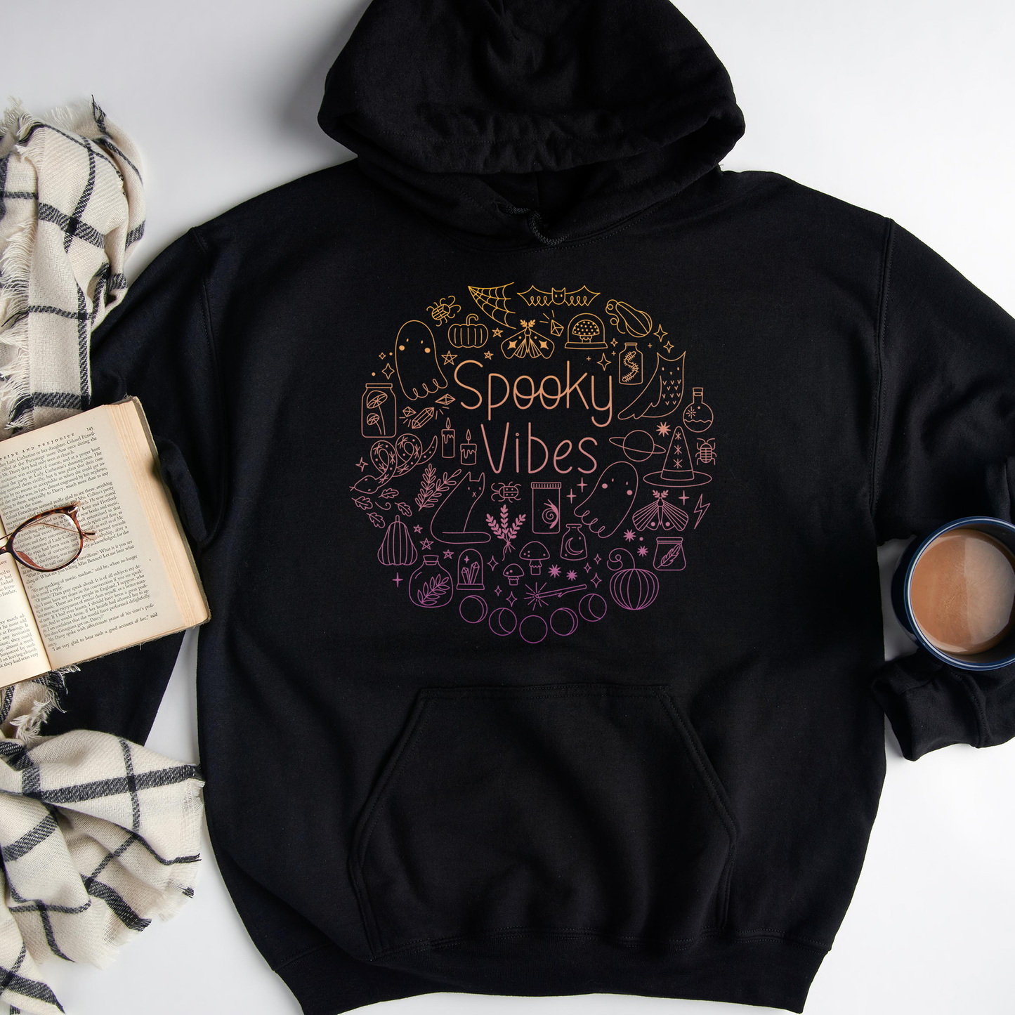 adult uni-sex hoodie, spooky season, ombre on black
