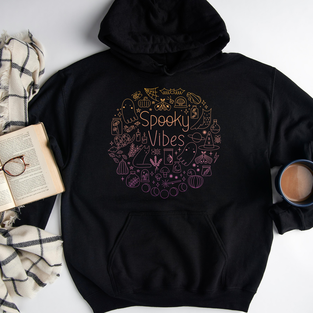 adult uni-sex hoodie, spooky season, ombre on black