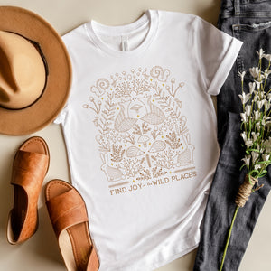 adult uni-sex shirt, find joy in the wild places, white