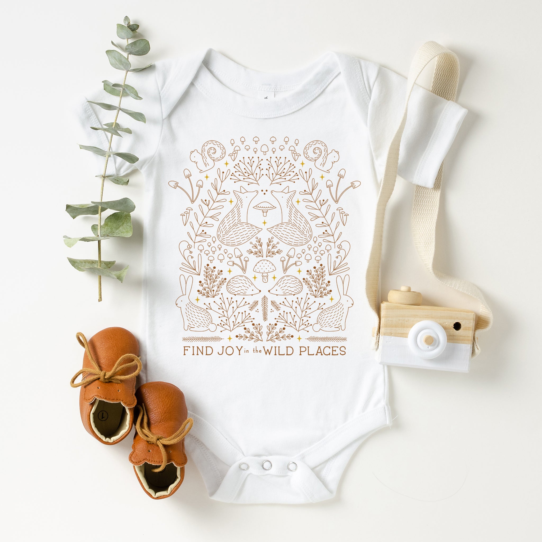 baby one piece, find joy in the wild places, white