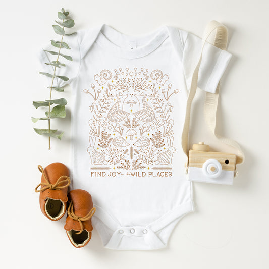 baby one piece, find joy in the wild places, white