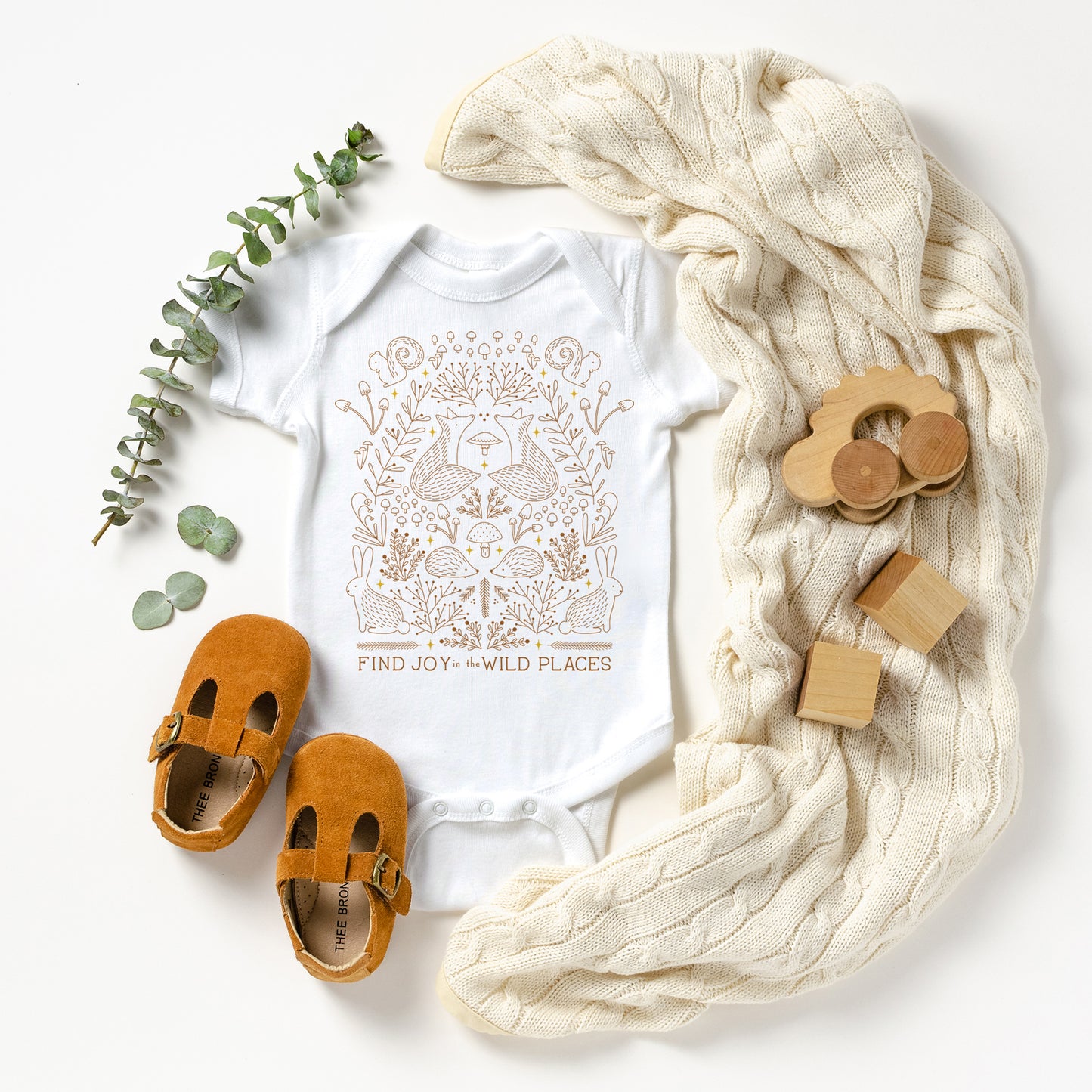 baby one piece, find joy in the wild places, white
