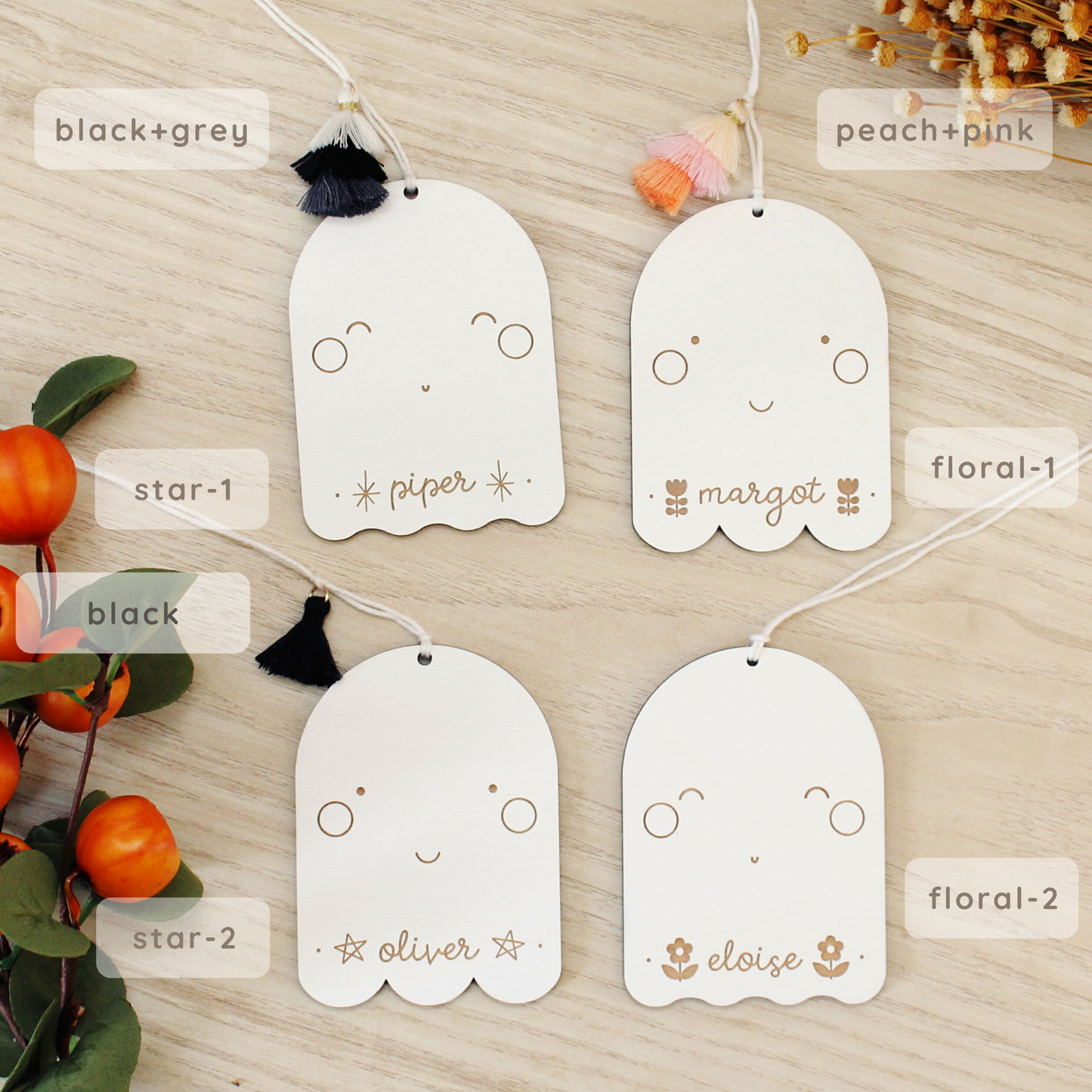 wooden folk ghost custom halloween tag