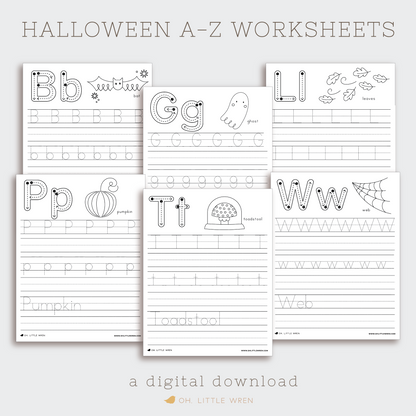 DIGITAL halloween themed preschool alphabet tracing pages