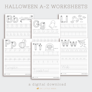DIGITAL halloween themed preschool alphabet tracing pages