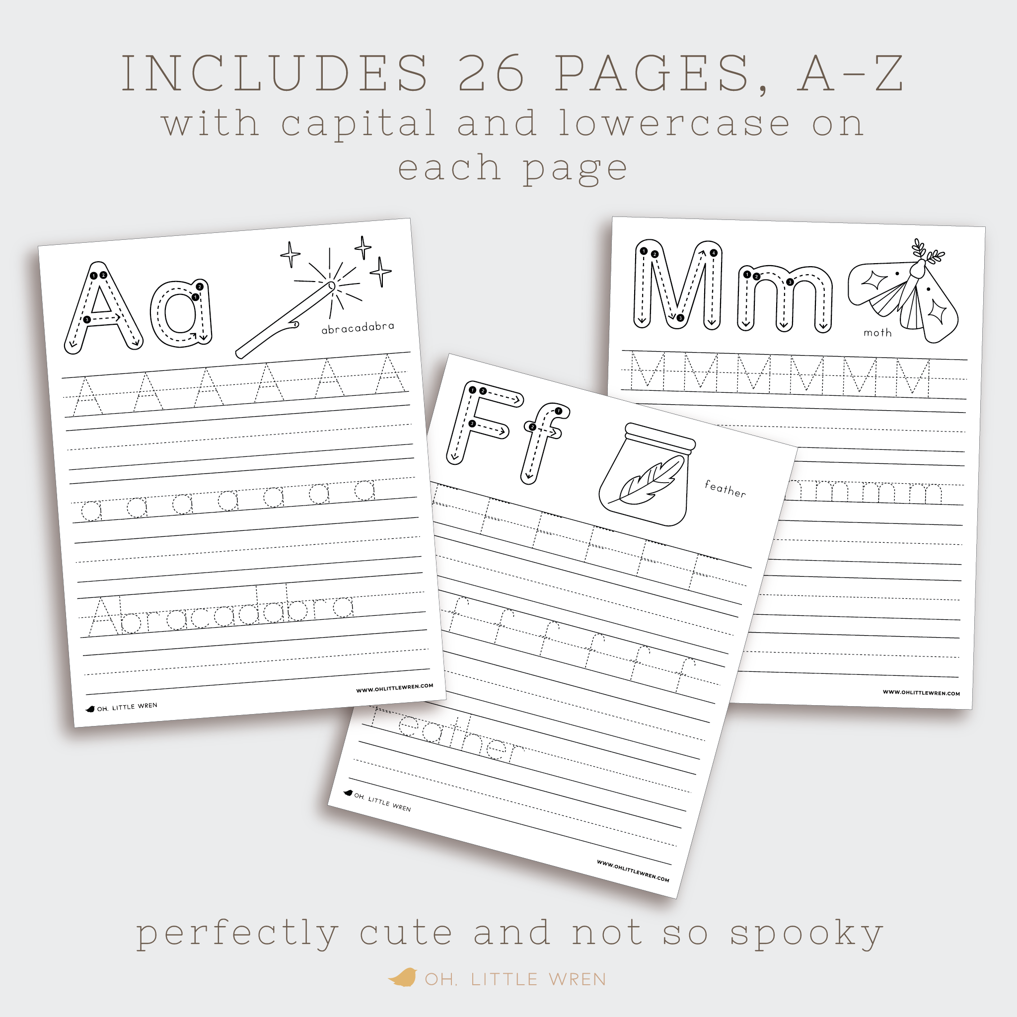 DIGITAL halloween themed preschool alphabet tracing pages