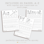 load image into gallery viewer, DIGITAL halloween themed preschool alphabet tracing pages
