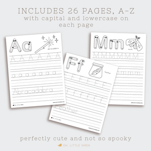 DIGITAL halloween themed preschool alphabet tracing pages