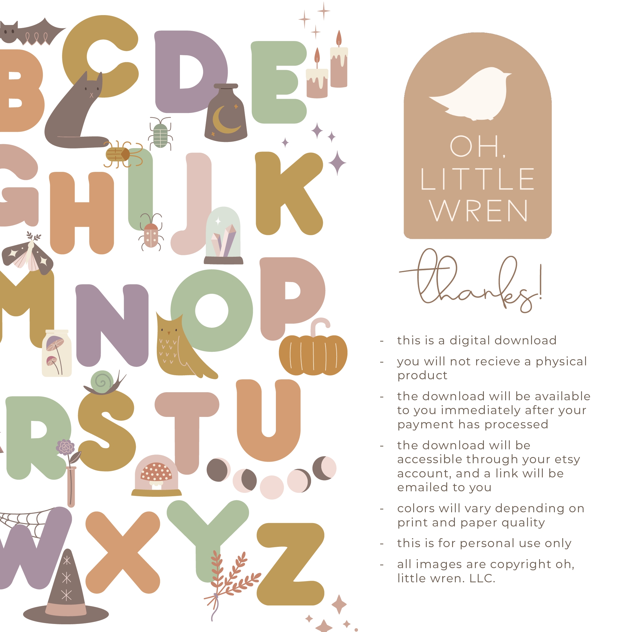 DIGITAL halloween themed alphabet printable poster