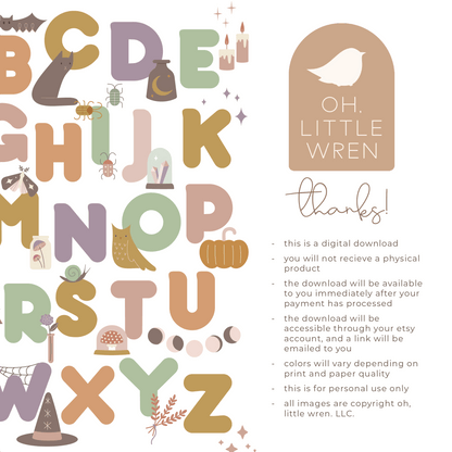 DIGITAL halloween themed alphabet printable poster