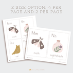 load image into gallery viewer, halloween themed alphabet cards for letters a to z for preschool learning. muted colors and not so spooky illustrations.
