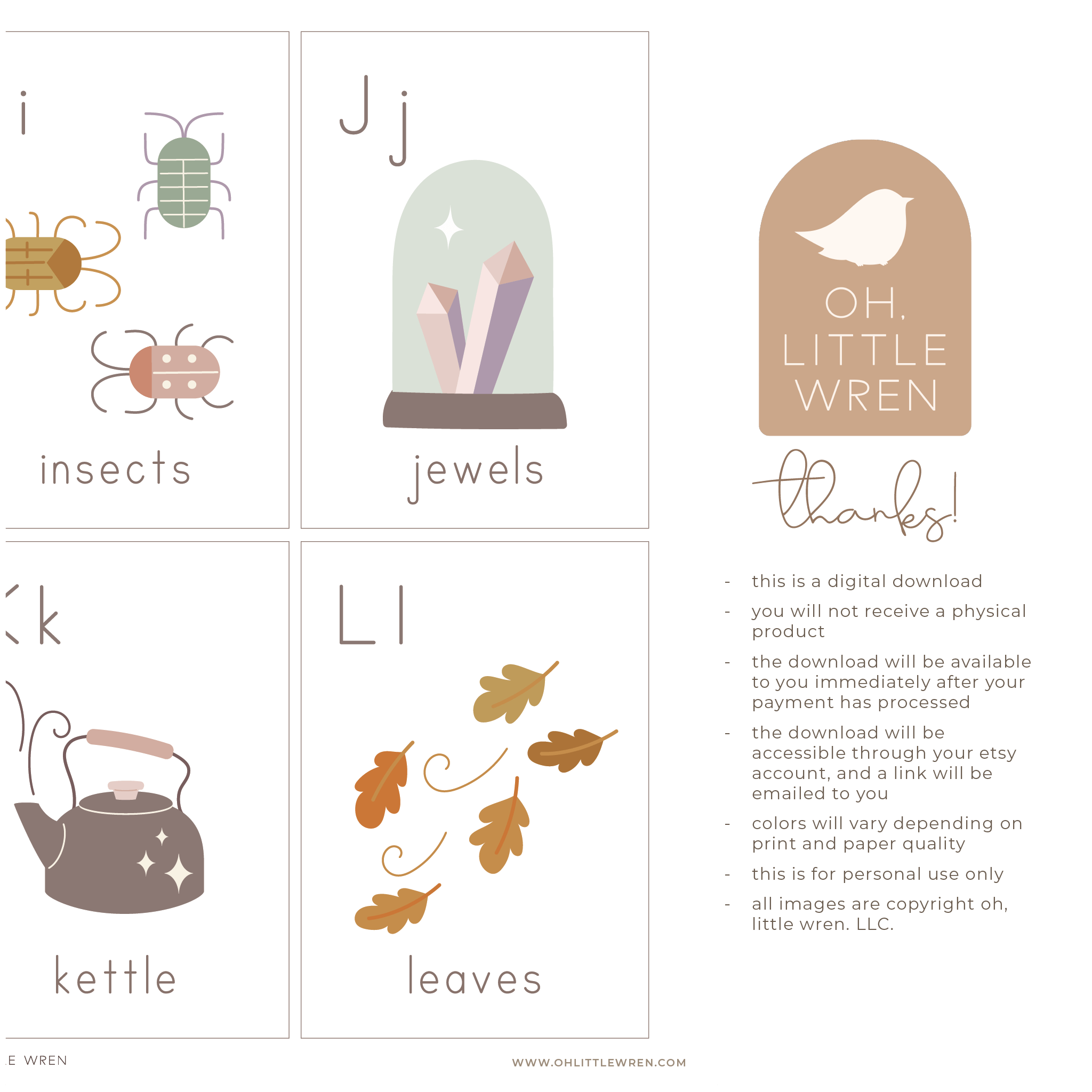 halloween themed alphabet cards for letters a to z for preschool learning. muted colors and not so spooky illustrations.