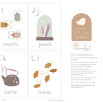 load image into gallery viewer, halloween themed alphabet cards for letters a to z for preschool learning. muted colors and not so spooky illustrations.

