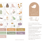 load image into gallery viewer, interactive halloween preschool calendar with daily illustrations, moon phases and weather.
