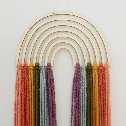 wooden rainbow yarn art wall hanging • multiple colors available