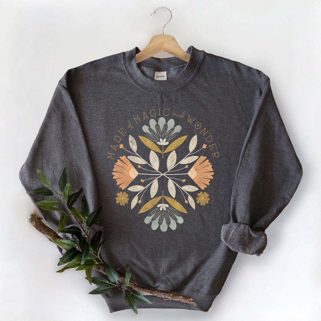 adult uni-sex sweatshirt, made of magic and wonder, dark grey