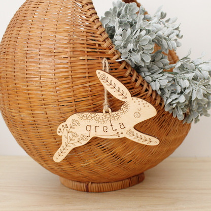 personalized floral wood bunny easter basket tag