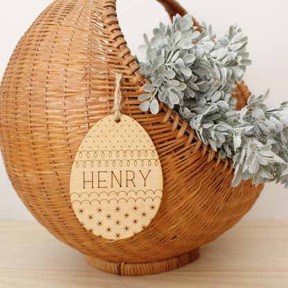 personalized modern wood egg easter basket tag