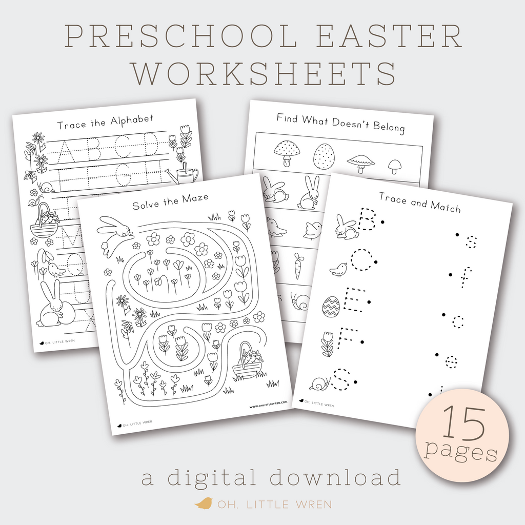 printable preschool activity worksheets with and easter and spring theme. perfect for homeschool and preschool morning work.