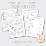 load image into gallery viewer, printable preschool activity worksheets with and easter and spring theme. perfect for homeschool and preschool morning work.
