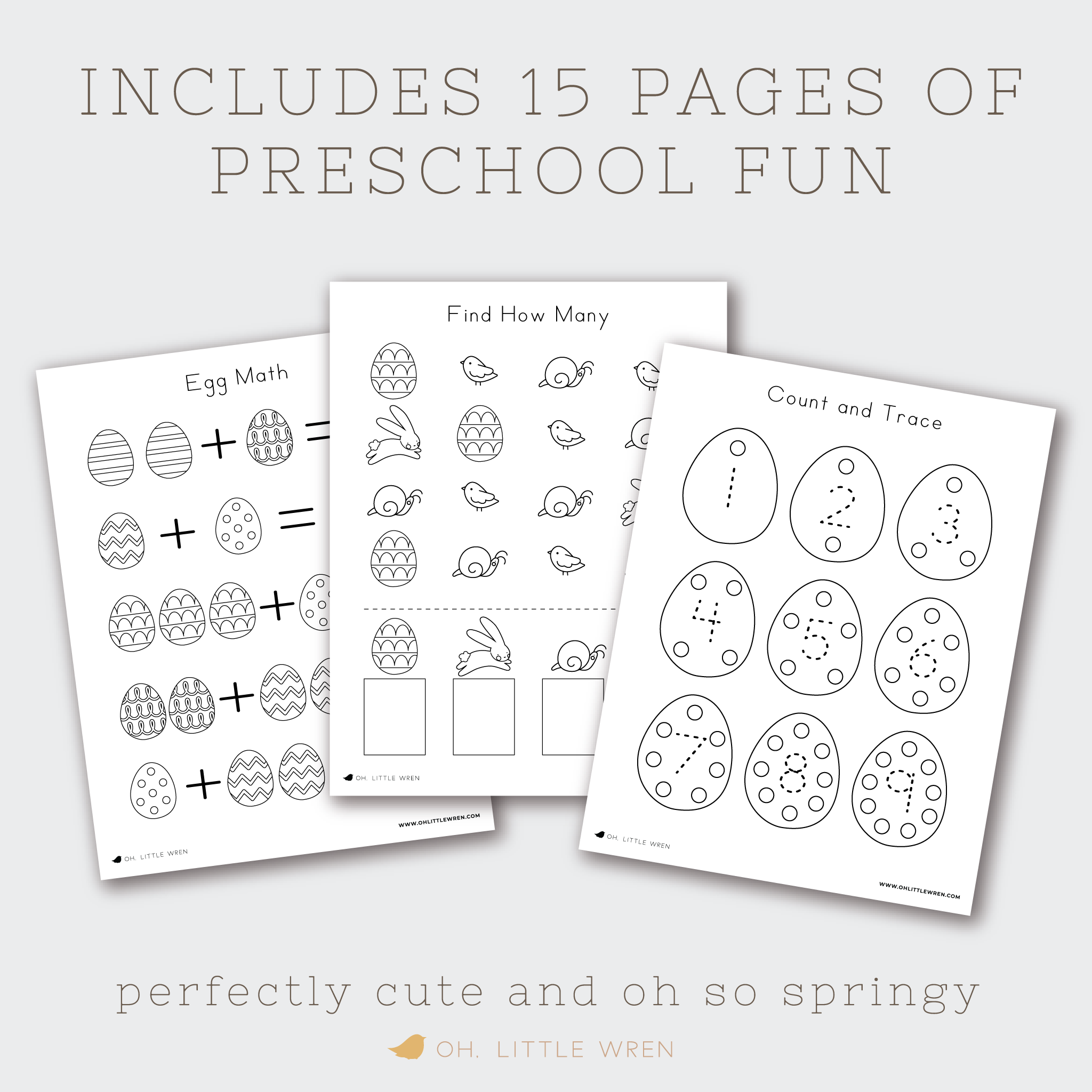 printable preschool activity worksheets with and easter and spring theme. perfect for homeschool and preschool morning work.