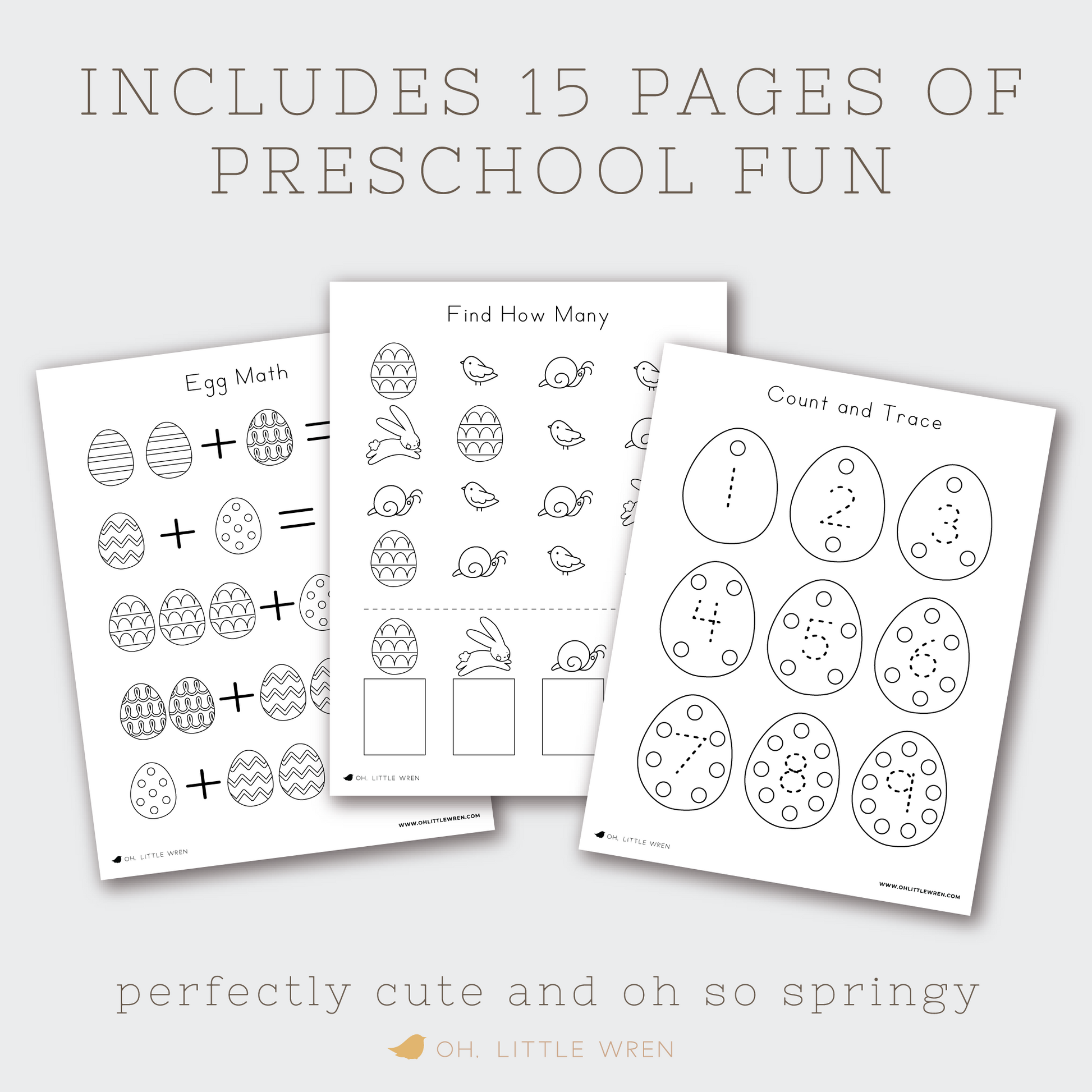 printable preschool activity worksheets with and easter and spring theme. perfect for homeschool and preschool morning work.