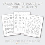 load image into gallery viewer, printable preschool activity worksheets with and easter and spring theme. perfect for homeschool and preschool morning work.
