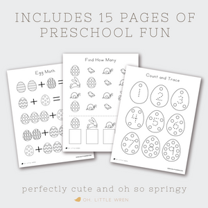 printable preschool activity worksheets with and easter and spring theme. perfect for homeschool and preschool morning work.