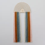 load image into gallery viewer, personalized wood and yarn rainbow wall hanging
