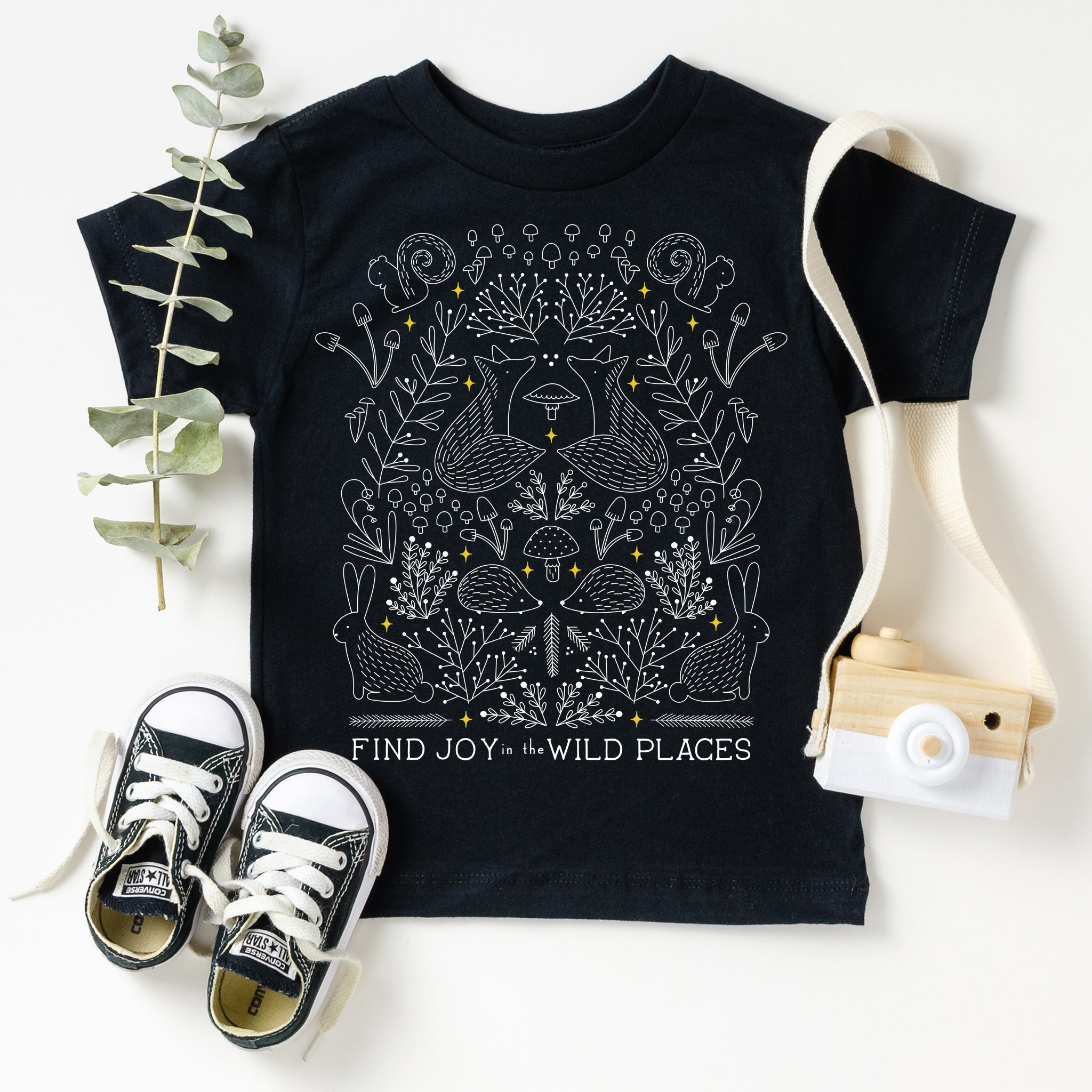toddler tee, find joy in the wild places, black