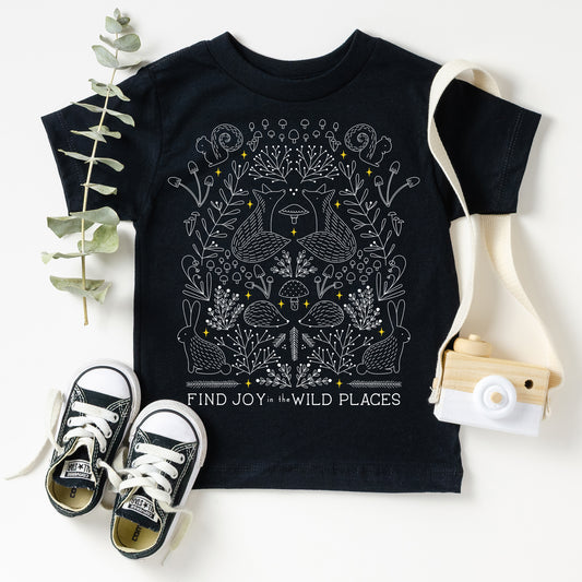 toddler tee, find joy in the wild places, black