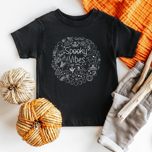 toddler tee, spooky season, white on black