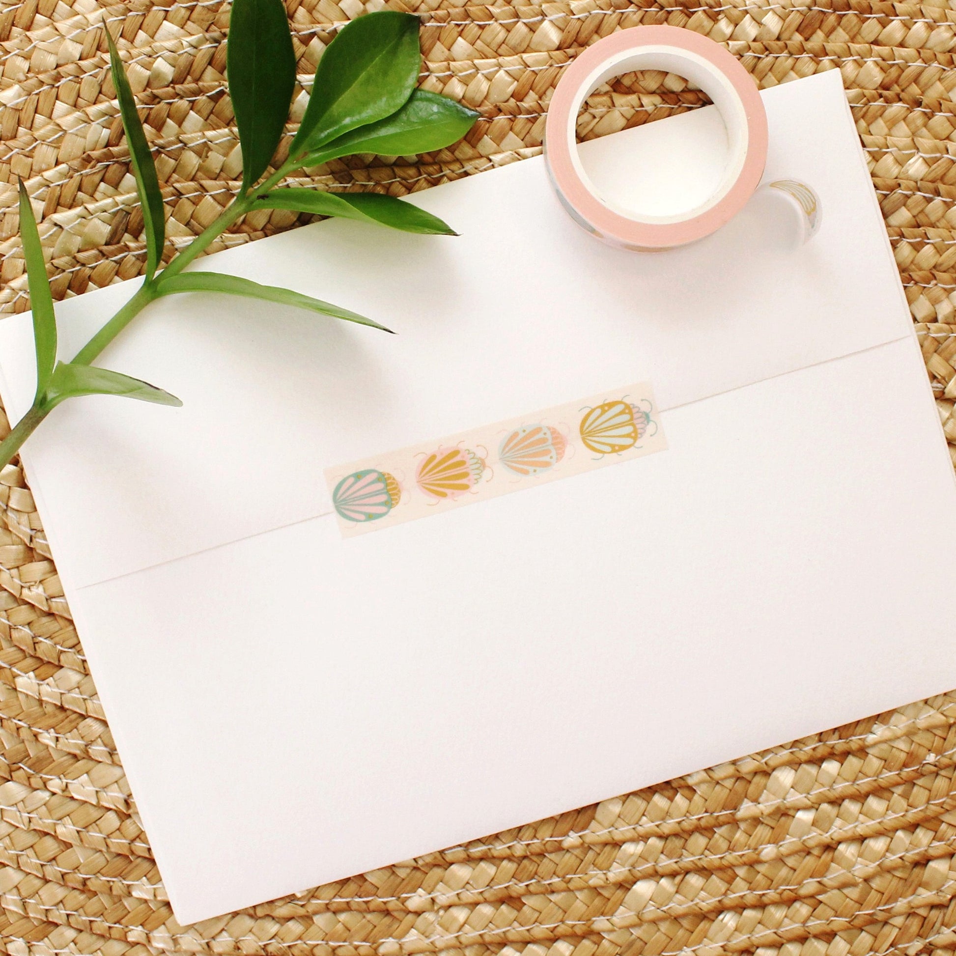 colorful beetle washi tape on a cream background