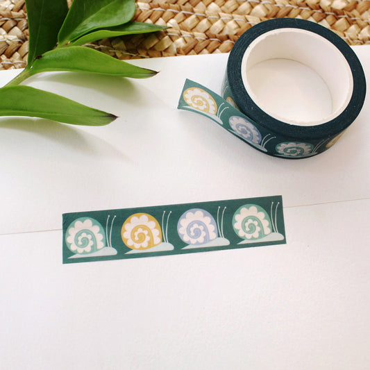 cute snail washi tape on a deep turquoise background
