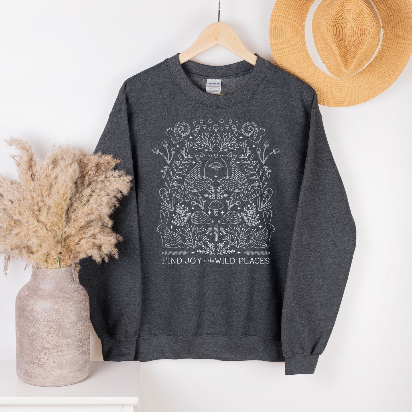 adult uni-sex sweatshirt, find joy in the wild places, dark grey