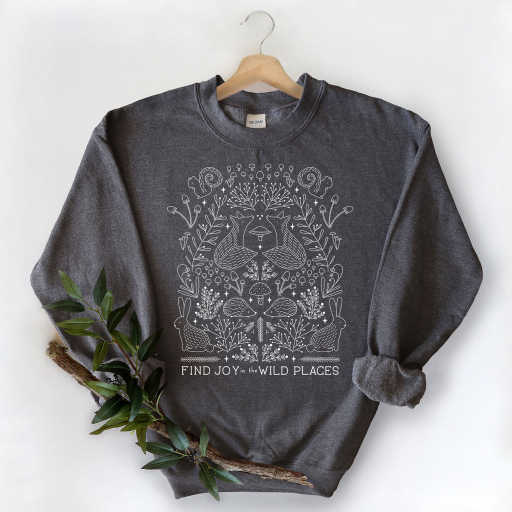 adult uni-sex sweatshirt, find joy in the wild places, dark grey