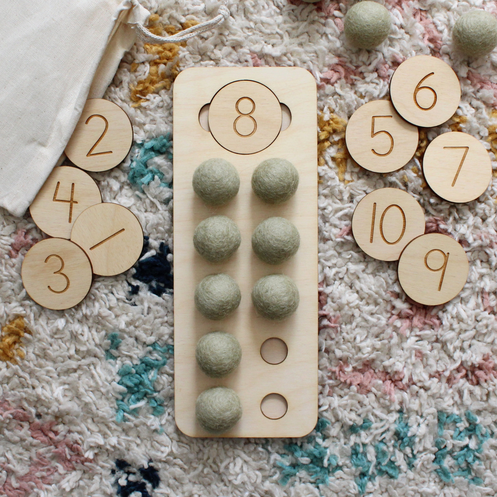 wooden ten frame, counting board