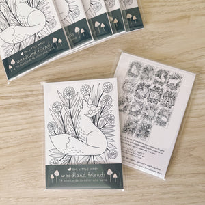 set of 14 woodland animal coloring postcards