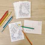 load image into gallery viewer, set of 14 woodland animal coloring postcards
