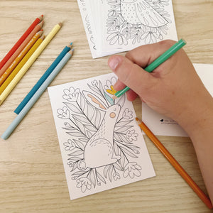 set of 14 woodland animal coloring postcards