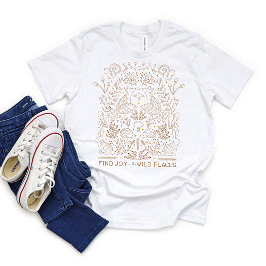 youth tee, find joy in the wild places, white